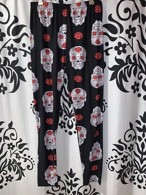 EUC Unbranded Women's Sugar Skull & Red Roses Fashion Leggings Plus Size/Free Sz - Image 1 of 4