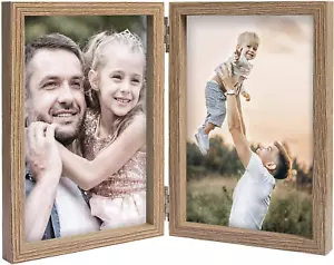 4X6 Picture Frames Double Hinged MDF Wood Grain with Glass Front Stand Vertical - Picture 1 of 12