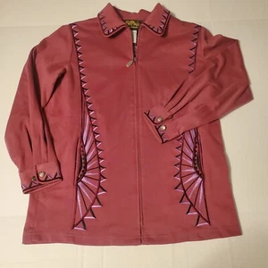Chaqueta Bob Mackie Mujer Mediana Usable Arte Borgoña Bordada Cremallera - Imagen 1 de 8