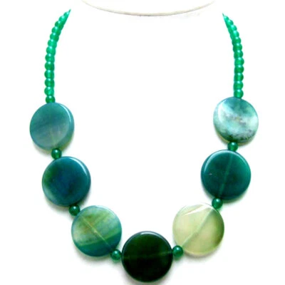Collar de ágata verde natural moneda 28 mm para mujer con jade verde 6 mm largo 20"" Foto 1 de 3