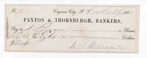 1862 Check Paxton & Thornburgh Bankers Virginia City Nevada - Picture 1 of 1