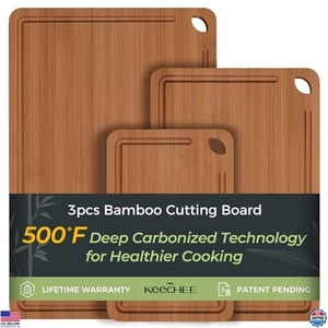 Durable Bamboo Cutting Board with Juice Grooves & Handles for Meat & Veggies - Picture 1 of 6