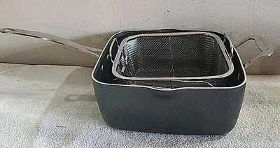 Granitestone Black Speckled Square 9.5 " Fry Pan With Basket And Steam Rack