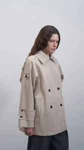 KK Design Womens Cuff Detailed Cotton Trench Coat Designer Jacket Stone - Picture 1 of 4