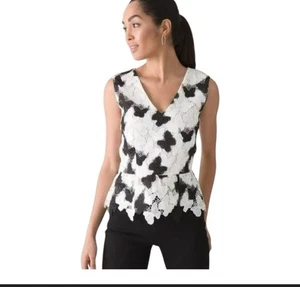 White House Black market butterfly lace bodice black white Peplum top NWT SZ 6 - Picture 1 of 6