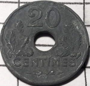 1942 A French 20 Centimes Defective Planchet Heavy Type 3.73 Grams - Picture 1 of 19