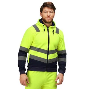 Sudadera con capucha de trabajo Regatta Pro amarillo/azul marino chevron de alta visibilidad cremallera completa para hombre #TRF625 - Imagen 1 de 5
