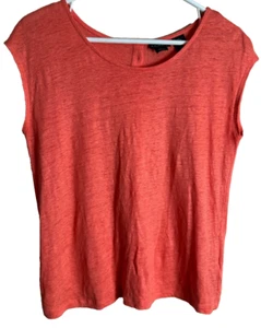 Tahari Women's Orange 100% Linen Blouse Buttons Up the Back Sleeveless Small - Picture 1 of 4