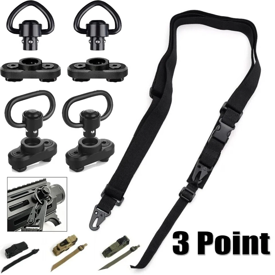 Tactical 3 Point Sling Rifle Gun Adjustable Strap Quick Detach Sling/MLOK Swivel - Image 1 of 4
