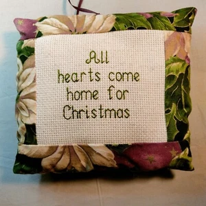 All Hearts Come Home For Christmas Pillow Ornaments Handmade Embroidered - Picture 1 of 3
