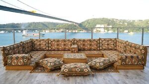 Gold U Shaped Arabic Seating Floor Sofa, Sofa Vintage, Sofa Pillow, Sofa New