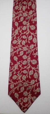 CORBATA CUELLO BURBERRYS OF LONDON ROJO con TOSTADO Y GRIS FLORAL PAISLEY 100% SEDA 59" Foto 1 de 4