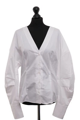 Anine Bing Women's Blouse A-07-2178-100 S White Long Sleeve V-Neck Cotton New - Image 1 of 4