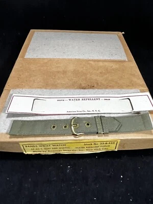 Correa de reloj vintage de la Segunda Guerra Mundial edición militar de EE. UU. excedente NOS 16 mm 5/8" hebilla dorada B1FG Foto 1 de 4