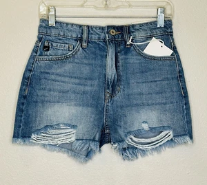 KanCan Distressed High Rise Cut Off Jean Shorts Juniors Size 3/25 Light Wash NEW - Picture 1 of 8