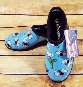 Sloggers Women's Size 7 Waterproof Comfort Shoe Rain Garden Bee Floral Blue USA - Picture 1 of 9