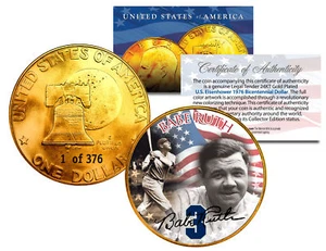 1976 BABE RUTH 24K Gold Plated IKE Dollar *Each Coin Serial Numbered of 376* - Picture 1 of 1