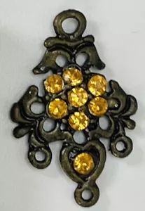 Vintage 1930's Metal and Yellow Resin Brooch Pendant Amber - Picture 1 of 4