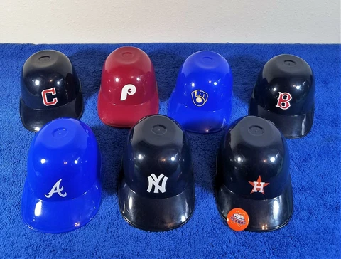 Lot 1970-80s Vintage Mini Plastic Ice Cream Helmet Bowls Houston w/Pin & More Cover