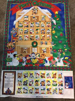 Cotton fabric panel 44" x 29" Christmas advent calendar with snowman Bears theme - Image 1 of 4