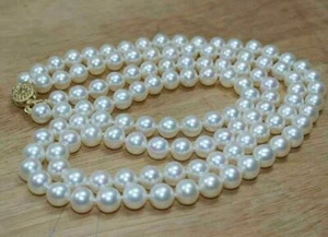 beauty 2 row AAA 8-9mm natural Akoya white pearl necklace 18“ 14K gold p clasp - Picture 1 of 4