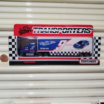 Matchbox #9 BILL ELLIOTT Blue CY107 MELLING 1991 MackCab SuperStar Transporter   - Image 1 of 4