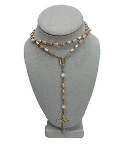 Vintage Sterling Silver w/pinkish pearl beads Rosary Necklace,italy(roma) - Picture 1 of 14
