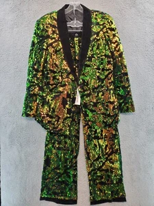 CARFFIV Herren Pailletten 2 Teiler Anzug Grün Gold Schwarz Samt Revers Blazer Hose M Neu mit Etikett - Bild 1 von 24