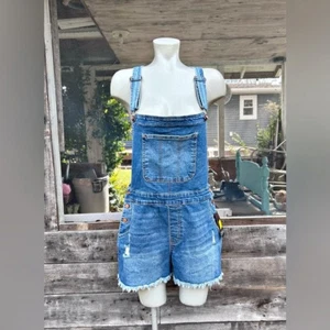 Vintage 90's/Y2K No Boundaries Stretch Denim Distressed Overalls Shortalls~L~NWT - Picture 1 of 4
