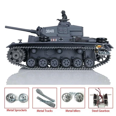 US Stock RTR RC Tank Henglong 1/16 7.0 German Panzer III L BB Shoot Barrel Smoke - Image 1 of 4