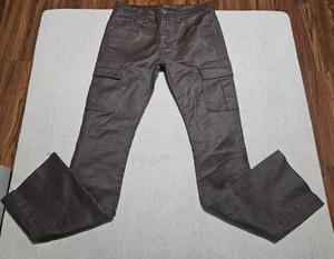 Jeans cargo KDNK uomo 32 marrone cerato slim fit personalizzato grezzo orlo svasato streetwear - Foto 1 di 17