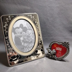 Lot of 2 Mickey & Minnie Mouse Disney Metal Picture Frames 3x3 5x7 wedding - Picture 1 of 15