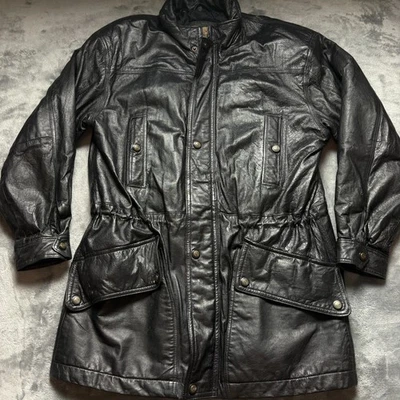 Vintage Members Only Leather Jacket Mens Medium Black Mock Neck Full Zip Winter - Image 1 of 4