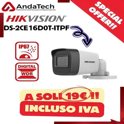 HIKVISION Telecamera Bullet 2 MP Mini Videocamera da Esterno DS-2CE16D0T-ITPF - Immagine 1 di 2