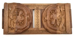 Old Vintage HAND CARVED ORIENTAL WOODEN SLIDING BOOK REST Dragon Design - Picture 1 of 11