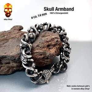 14 mm Skull Armband - Edelstahl Biker Herren Totenkopf Panzerarmband Anhänger - Bild 1 von 7