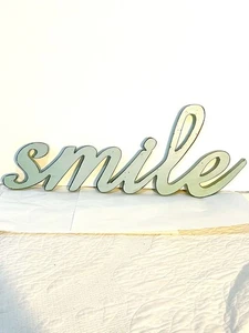 Smile Holz Wandschild Deko 21 Zoll L x 8 1/2 Zoll H blau gealtert - Bild 1 von 5