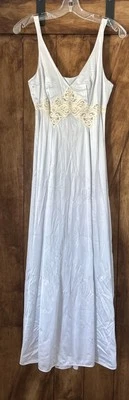 Vintage MISS ELAINE Long Nylon & Lace Sleeveless Nightgown Blue Pleated A Line - Image 1 of 4