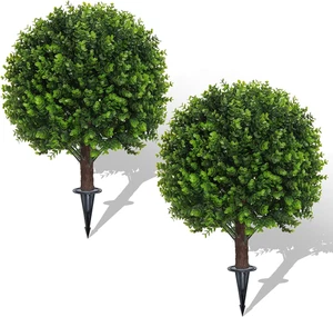 Set of 2 Artificial Boxwood Topiary Ball Bush for Outdoor with Ground Spike 22", - Picture 1 of 12