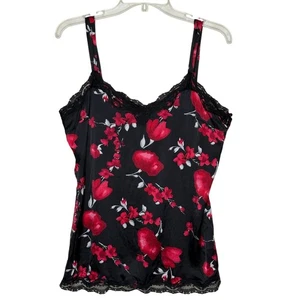 Cami WHBM seta pizzo orlo scuro floreale romantico femminile Y2K nero rosso taglia media - Foto 1 di 9