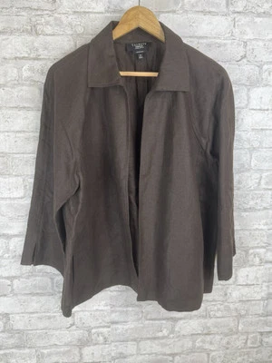 TALBOTS Resort Wear Brown Irish 100% Linen Open Front Blazer Jacket 2X Petite - Image 1 of 4
