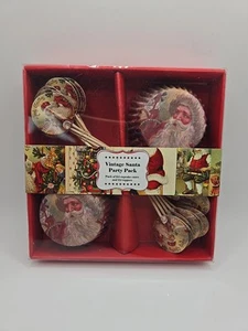 24 VINTAGE DESIGN CHRISTMAS CUPCAKE LINERS AND 24 TOPPERS RETRO SANTA PRESENTS - Picture 1 of 4