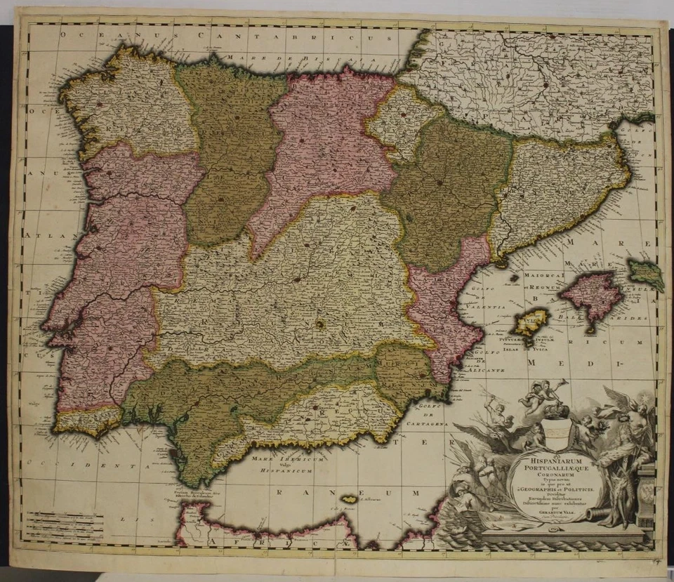 SPAIN PORTUGAL GIBRALTAR 1680ca GERARD VALK UNUSUAL ANTIQUE COPPER ENGRAVED MAP - Image 1 of 1