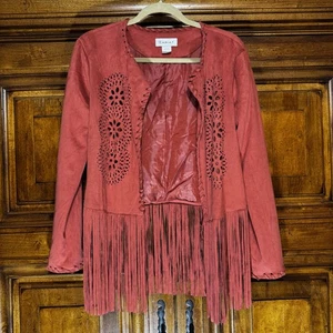 Ariat Jacket Womens S Rust Faux Suede Fringe Laser Cut Western Boho Lined - Picture 1 of 12