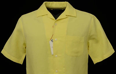 Men's DANIEL CREMIEUX Yellow S/S Silk Linen Shirt Medium M $75 NEW NWT - Image 1 of 4