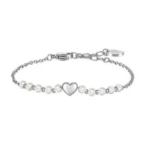 Bracciale Donna Luca Barra BK2745 In Acciaio Con Cuore E Perline Bianche - Foto 1 di 4