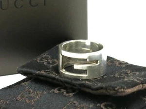 Authentic GUCCI Silver 925 G Logo Wide Ring Size:US8 Italy 18695705 - Picture 1 of 13