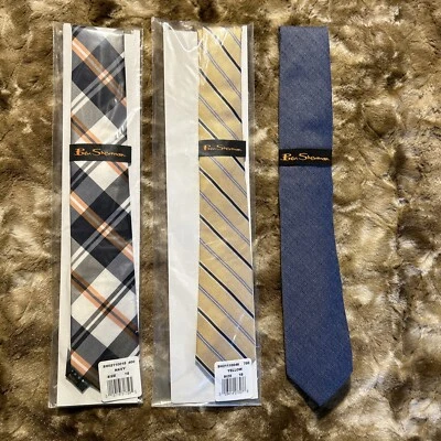 *3* Ben Sherman Ties New With Tags Stripes, Plaids, Solid, Silk - Image 1 of 4