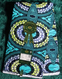 Cyan African Wax Print /100% Cotton / African Fabric / Premium Quality Cotton - Picture 1 of 3