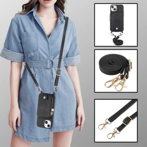 For iPhone 16 15 14 13 Pro Max 12 11 PU Leather Card Wallet Landyard Case Cover - Picture 1 of 18
